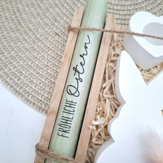 Ostern Geschenkset Ostergeschenk Hasen Silhouette Kerzenhalter Herz Kerzenset Stabkerze Kerzenbox Holzbox Mitbringsel