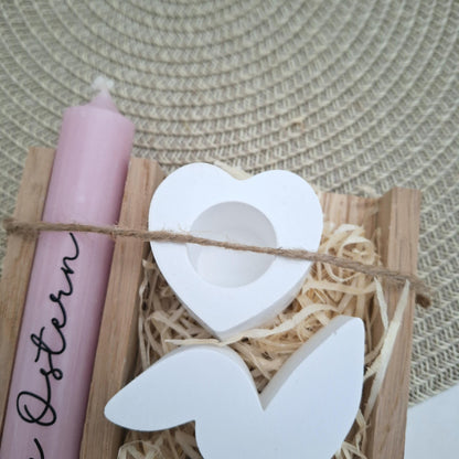 Ostern Geschenkset Ostergeschenk Hase mit Knickohr Kerzenhalter Herz Kerzenset StaOstern Geschenkset Ostergeschenk Hase mit Knickohr Kerzenhalter Herz Kerzenset Stabkerze Kerzenbox Holzbox Mitbringselbkerze Kerzenbox Holzbox Mitbringsel