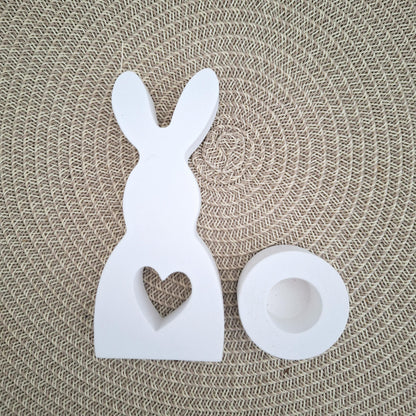 Ostern Geschenkset Ostergeschenk Hase mit Herz groß Kerzenhalter rund Kerzenset Stabkerze Kerzenbox Holzbox Mitbringsel