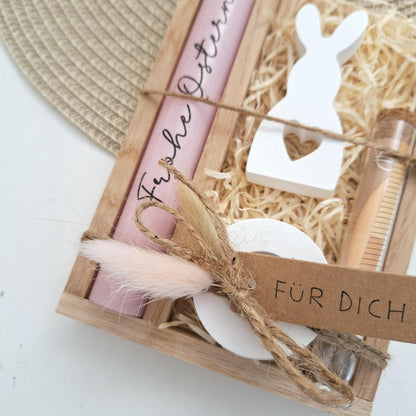Ostern Geldgeschenk Ostergeschenk Hase mit Herz klein Kerzenhalter rund Geschenkset Gutschein Kerzenset Stabkerze Kerzenbox Mitbringsel