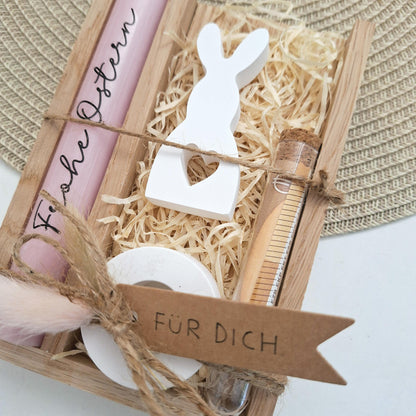 Ostern Geldgeschenk Ostergeschenk Hase mit Herz klein Kerzenhalter rund Geschenkset Gutschein Kerzenset Stabkerze Kerzenbox Mitbringsel