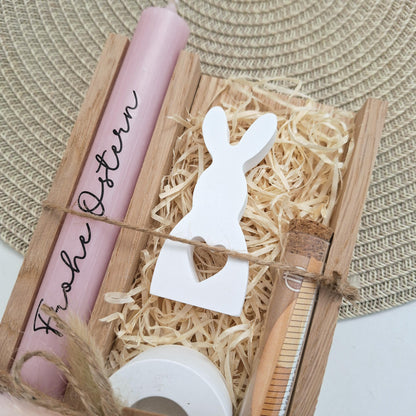 Ostern Geldgeschenk Ostergeschenk Hase mit Herz klein Kerzenhalter rund Geschenkset Gutschein Kerzenset Stabkerze Kerzenbox Mitbringsel