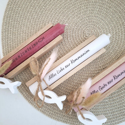 Kommunion Kommunionsgeschenk Geschenkset mit Fisch Geschenkset für Jungen und Mädchen Kommunionskerze Kerzenset Stabkerze