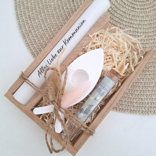 Kommunion Geldgeschenk Kommunionsgeschenk Geschenkset  Kerzenhalter Fisch Reagenzglas Geschenkset Jungen Mädchen Kommunionskerze Gutschein