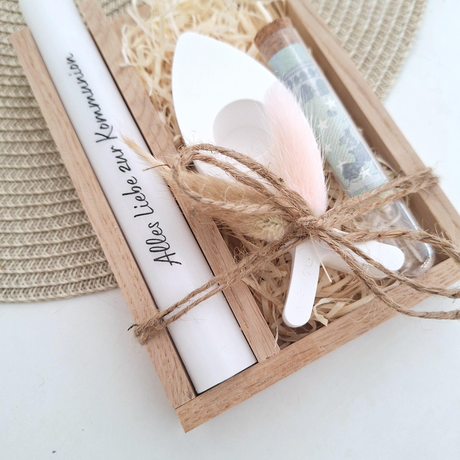 Kommunion Geldgeschenk Kommunionsgeschenk Geschenkset  Kerzenhalter Fisch Reagenzglas Geschenkset Jungen Mädchen Kommunionskerze Gutschein