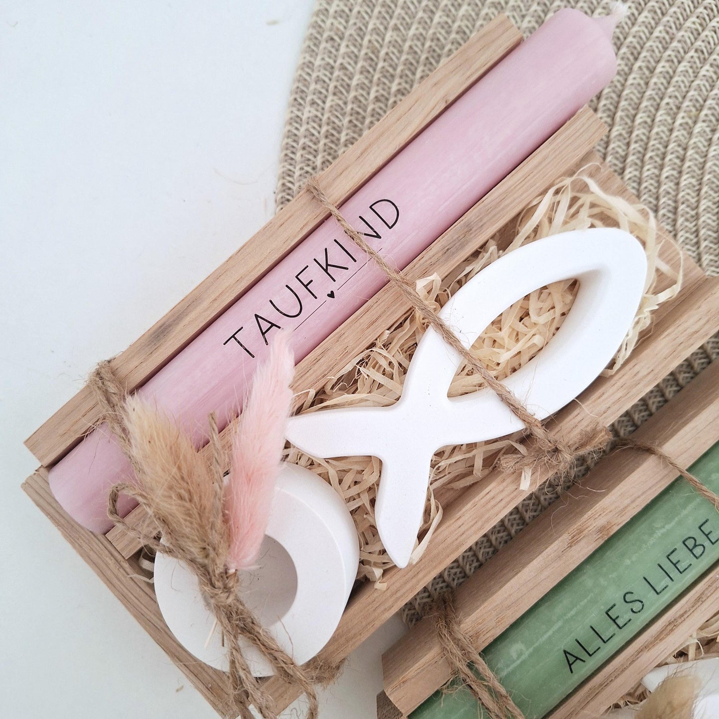 Taufe Taufgeschenk Fisch Variante 1 und Kerzenhalter rund Geschenkset für Mädchen und Jungen zur heiligen Taufe