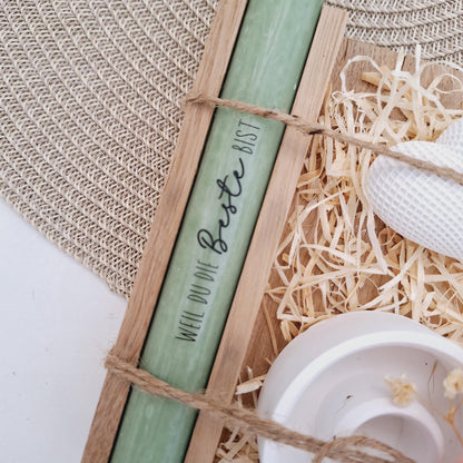 Muttertag Muttertagsgeschenk Dekoherz Kerzenteller rund Kerzenset für Mama Geschenkset Stabkerze Kerzenbox Holzbox Mitbringsel