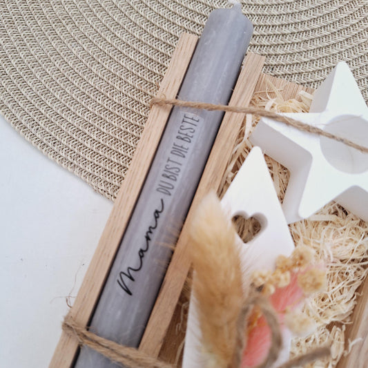 Muttertag Muttertagsgeschenk Haus / Lichthaus Kerzenhalter Stern Kerzenset für Mama Geschenkset Stabkerze Kerzenbox Holzbox Mitbringsel