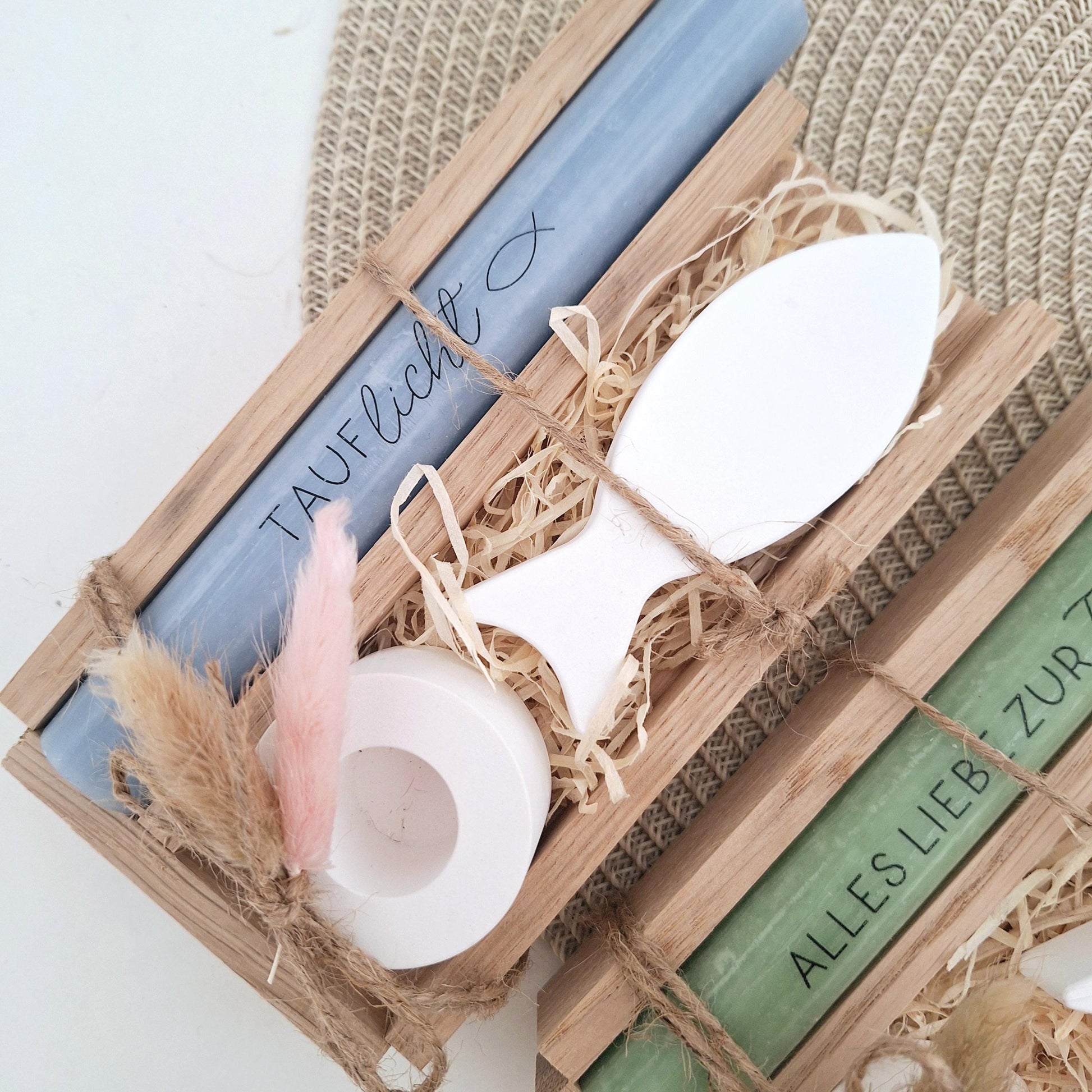 Taufe Taufgeschenk Fisch Variante 2 und Kerzenhalter rund Geschenkset für Mädchen und Jungen zur heiligen Taufe