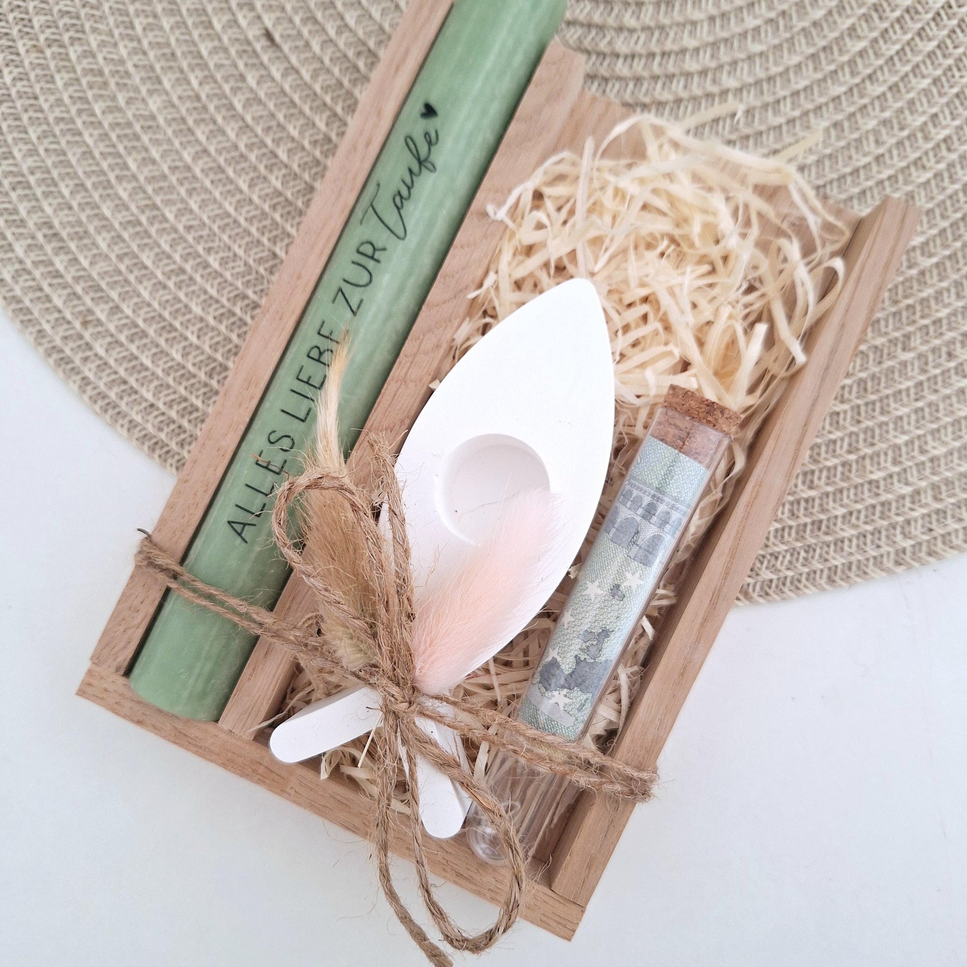 Taufe Geldgeschenk Taufgeschenk Kerzenhalter Fisch und Reagenzglas Geschenkset für Mädchen und Jungen zur heiligen Taufe