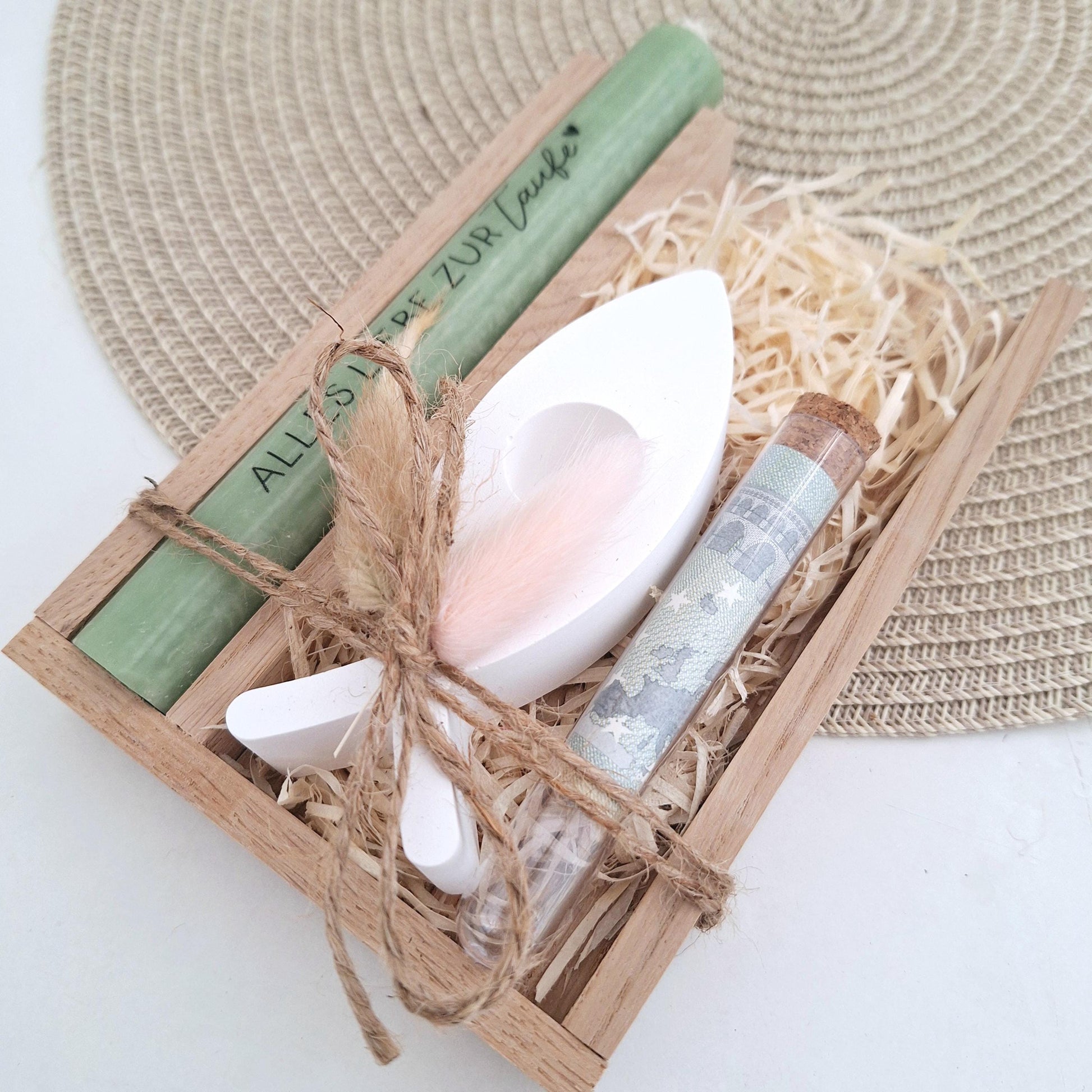 Taufe Geldgeschenk Taufgeschenk Kerzenhalter Fisch und Reagenzglas Geschenkset für Mädchen und Jungen zur heiligen Taufe
