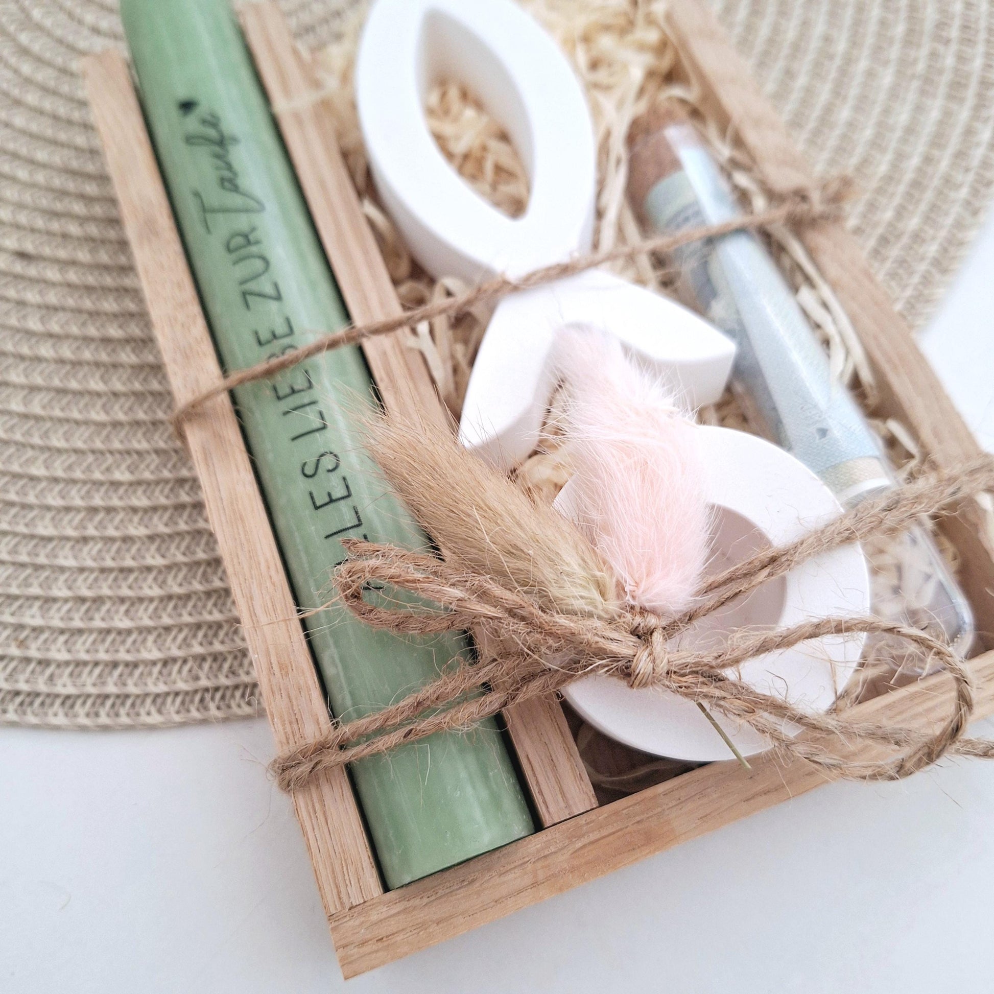 Taufe Geldgeschenk Taufgeschenk Fisch Variante 1 Kerzenhalter rund und Reagenzglas Geschenkset für Mädchen und Jungen zur heiligen Taufe