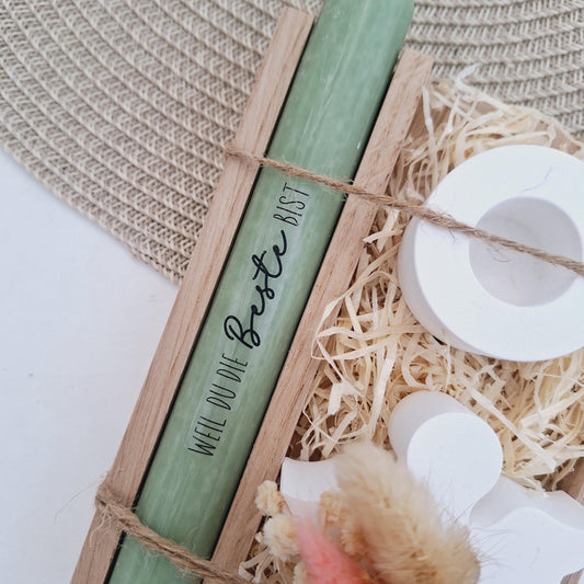 Muttertag Muttertagsgeschenk Engel mit Herz Kerzenhalter rund Kerzenset für Mama Geschenkset Stabkerze Kerzenbox Holzbox Mitbringsel