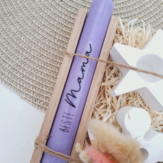 Muttertag Muttertagsgeschenk Engel mit Herz Kerzenhalter Stern Kerzenset für Mama Geschenkset Stabkerze Kerzenbox Holzbox Mitbringsel