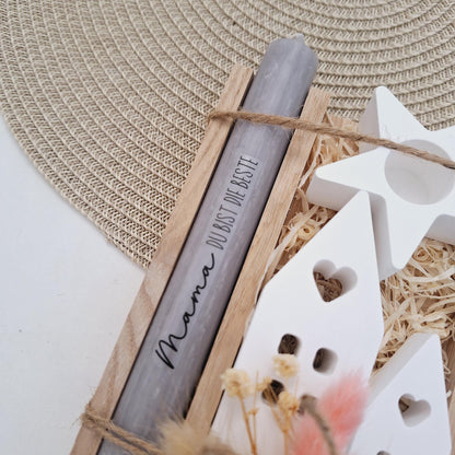 Muttertag Muttertagsgeschenk Häuser / Lichthäuser Kerzenhalter Stern Kerzenset für Mama Geschenkset Stabkerze Kerzenbox Holzbox Mitbringsel