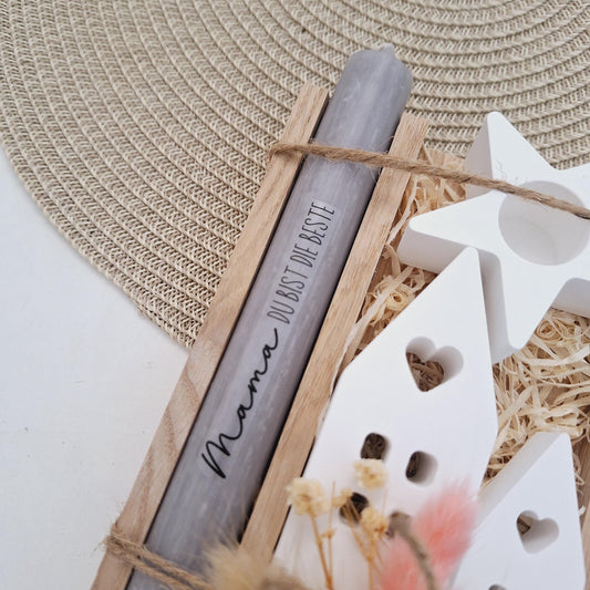 Muttertag Muttertagsgeschenk Häuser / Lichthäuser Kerzenhalter Stern Kerzenset für Mama Geschenkset Stabkerze Kerzenbox Holzbox Mitbringsel