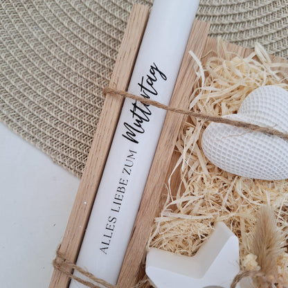 Muttertag Muttertagsgeschenk Dekoherz Kerzenhalter Stern Kerzenset für Mama Geschenkset Stabkerze Kerzenbox Holzbox Mitbringsel
