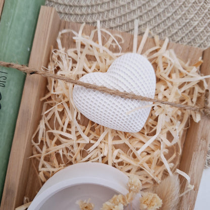 Muttertag Muttertagsgeschenk Dekoherz Kerzenteller rund Kerzenset für Mama Geschenkset Stabkerze Kerzenbox Holzbox Mitbringsel