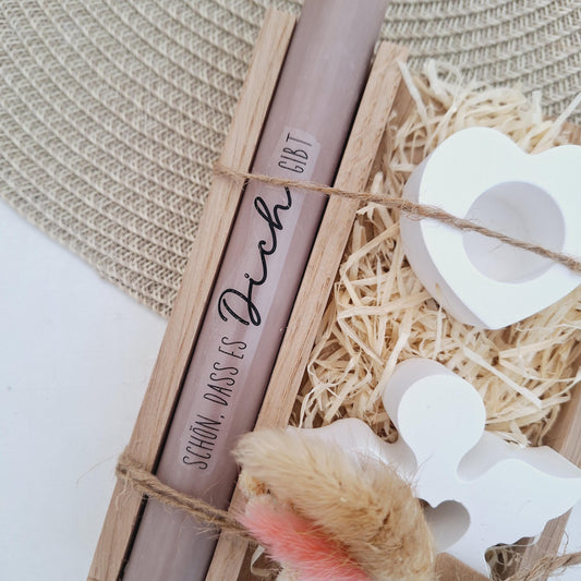 Muttertag Muttertagsgeschenk Engel mit Herz Kerzenhalter Herz Kerzenset für Mama Geschenkset Stabkerze Kerzenbox Holzbox Mitbringsel