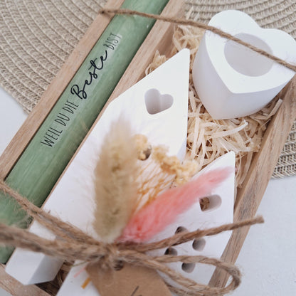 Muttertag Muttertagsgeschenk Häuser / Lichthäuser Kerzenhalter Herz Kerzenset für Mama Geschenkset Stabkerze Kerzenbox Holzbox Mitbringsel