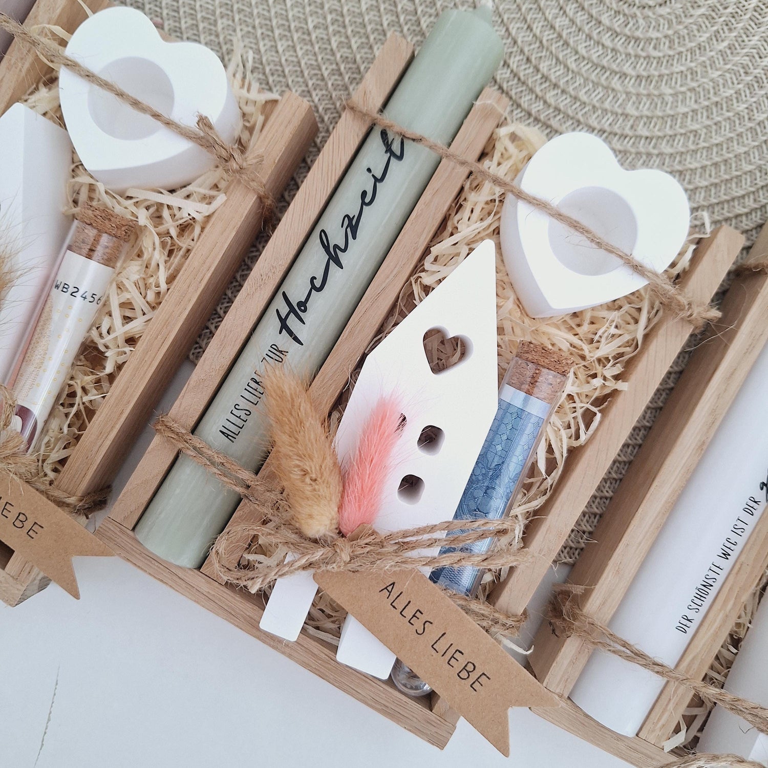 Hochzeit Geldgeschenk Hochzeitsgeschenk Haus / Lichthaus Kerzenhalter Herz Geschenkset Gutschein Kerzenset Stabkerze Kerzenbox Holzbox