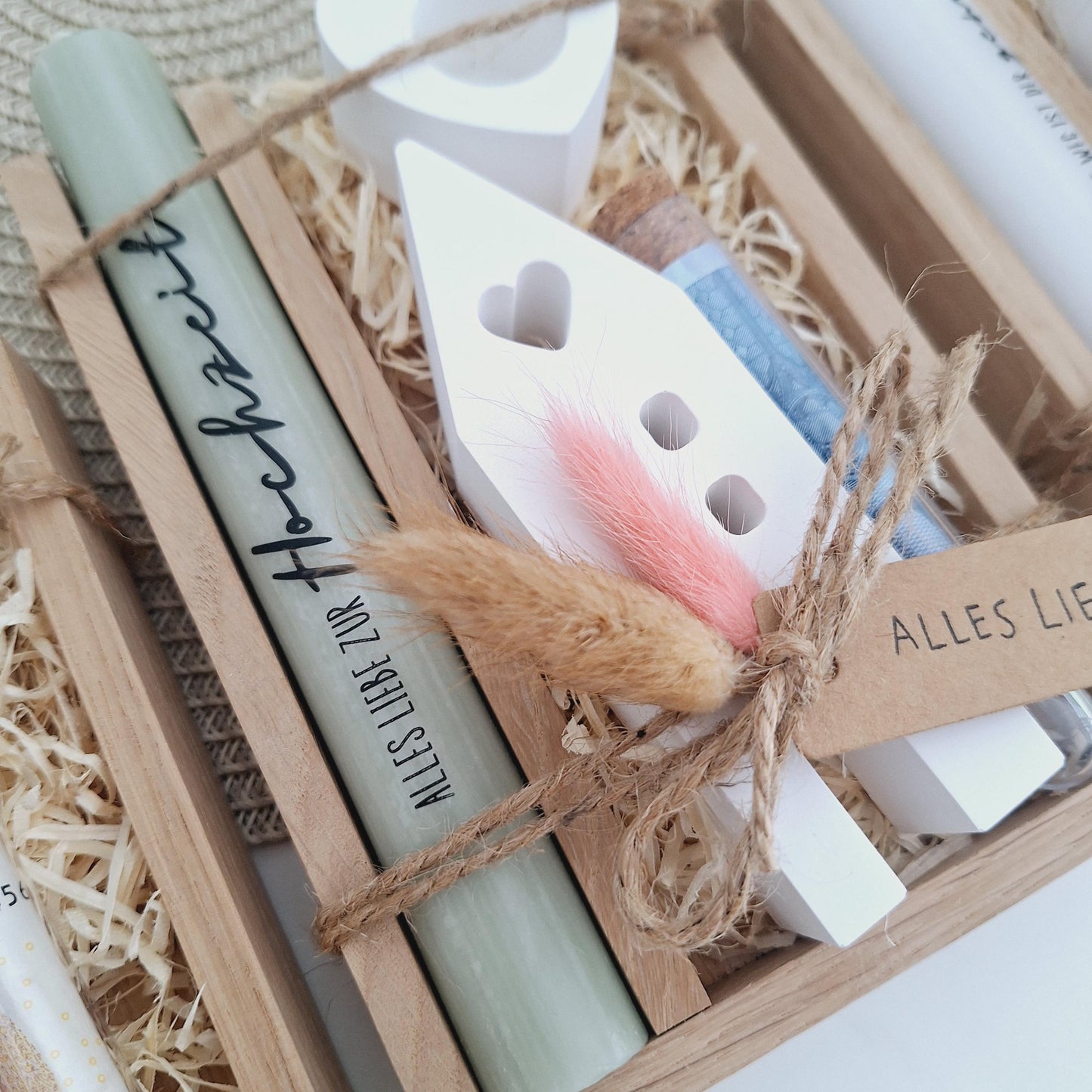 Hochzeit Geldgeschenk Hochzeitsgeschenk Haus / Lichthaus Kerzenhalter Herz Geschenkset Gutschein Kerzenset Stabkerze Kerzenbox Holzbox