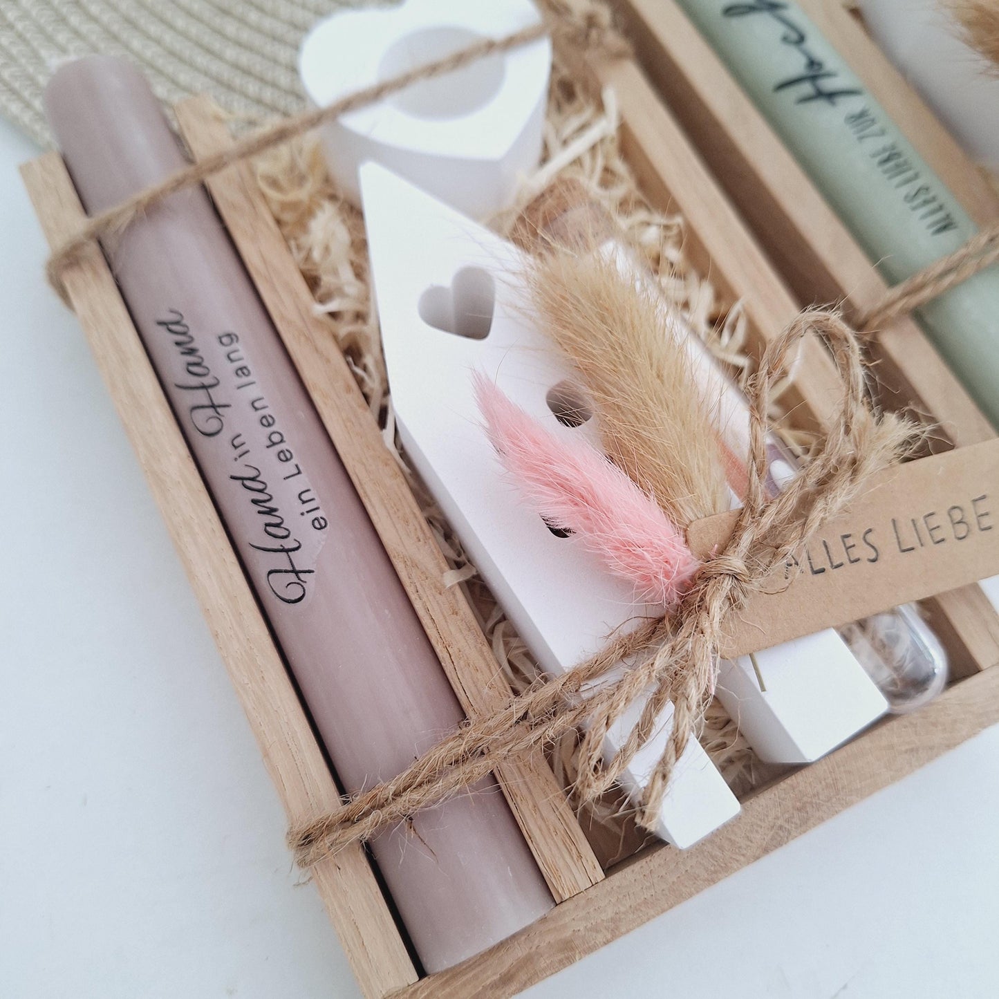 Hochzeit Geldgeschenk Hochzeitsgeschenk Haus / Lichthaus Kerzenhalter Herz Geschenkset Gutschein Kerzenset Stabkerze Kerzenbox Holzbox
