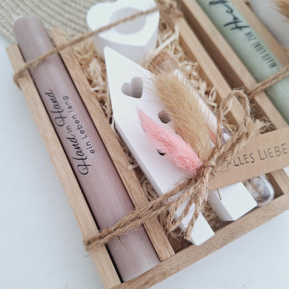 Hochzeit Geldgeschenk Hochzeitsgeschenk Haus / Lichthaus Kerzenhalter Herz Geschenkset Gutschein Kerzenset Stabkerze Kerzenbox Holzbox