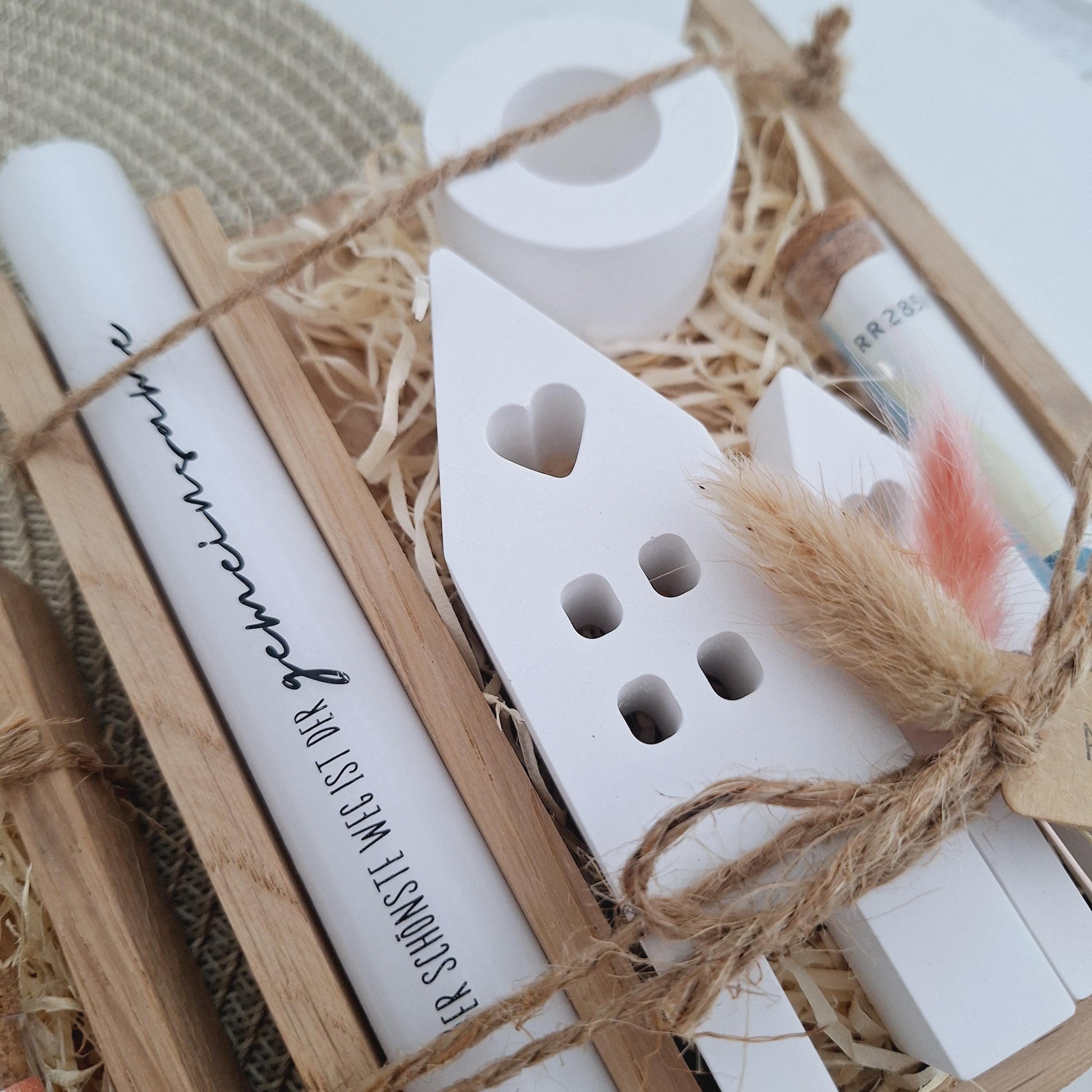 Hochzeit Geldgeschenk Hochzeitsgeschenk Häuser / Lichthäuser Kerzenhalter rund Geschenkset Gutschein Kerzenset Stabkerze Kerzenbox Holzbox