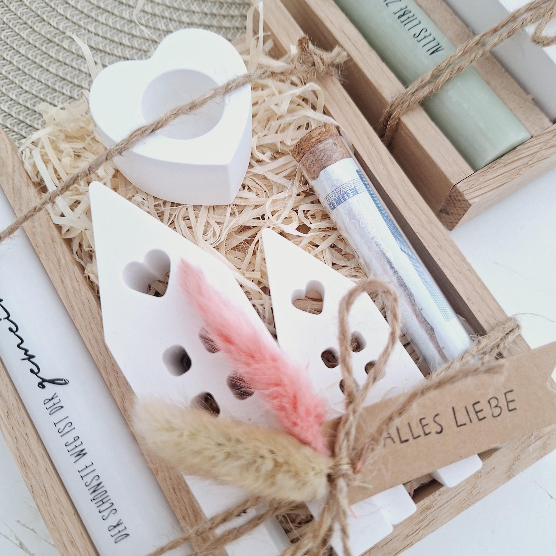 Hochzeit Geldgeschenk Hochzeitsgeschenk Häuser / Lichthäuser Kerzenhalter Herz Geschenkset Gutschein Kerzenset Stabkerze Kerzenbox Holzbox