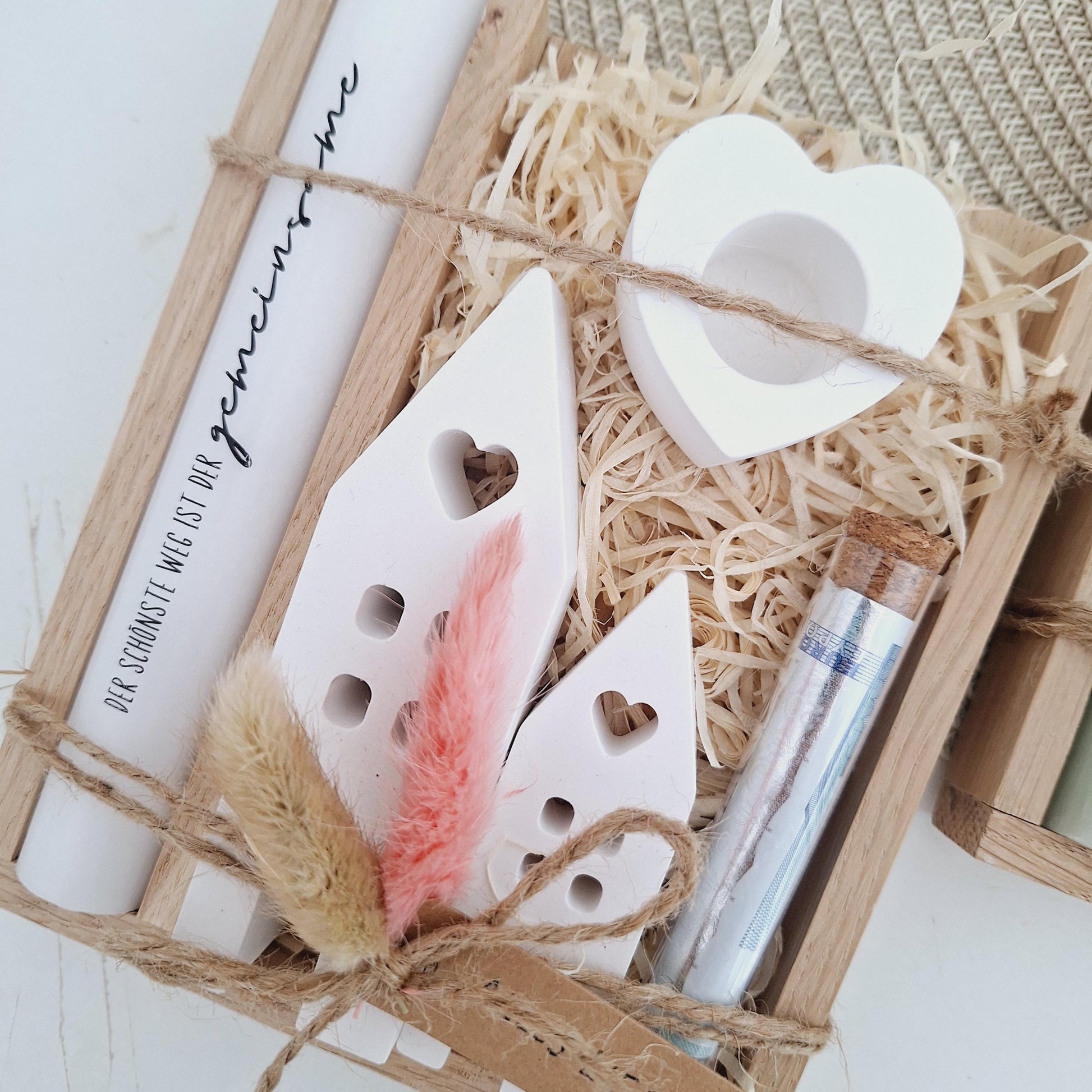Hochzeit Geldgeschenk Hochzeitsgeschenk Häuser / Lichthäuser Kerzenhalter Herz Geschenkset Gutschein Kerzenset Stabkerze Kerzenbox Holzbox