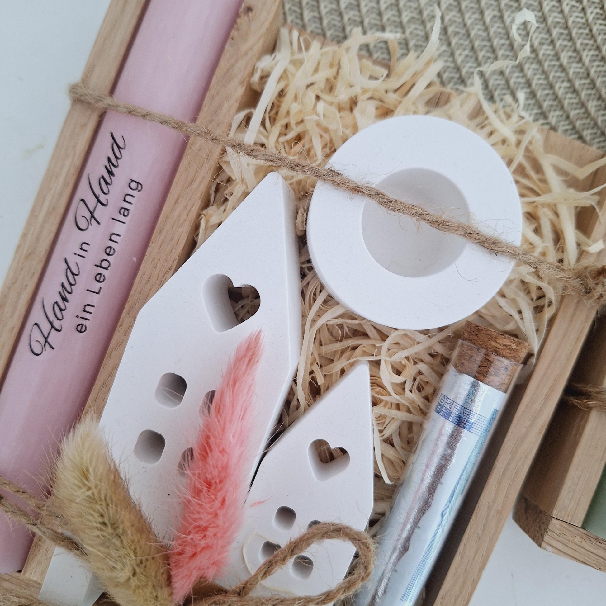 Silberhochzeit Geldgeschenk Silberhochzeitsgeschenk Häuser / Lichthäuser Kerzenhalter rund Geschenkset Gutschein Kerzenset Stabkerze Kerzenbox