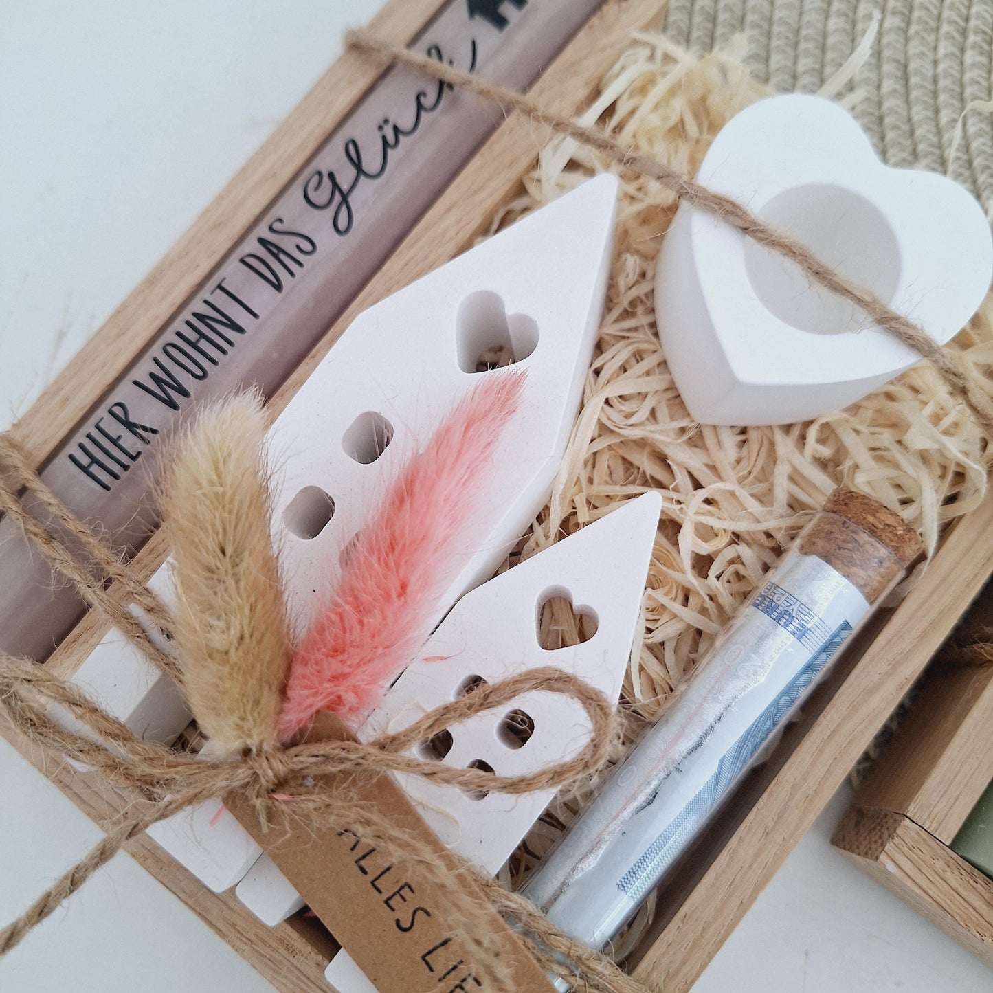 Einzugsgeschenk Geldgeschenk Einweihungsgeschenk Geschenkset zum Umzug Einzug Häuser / Lichthäuser Kerzenhalter Herz zum Hauskauf Richtfest