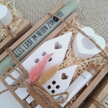 Einzugsgeschenk Geldgeschenk Einweihungsgeschenk Geschenkset zum Umzug Einzug Häuser / Lichthäuser Kerzenhalter Herz zum Hauskauf Richtfest