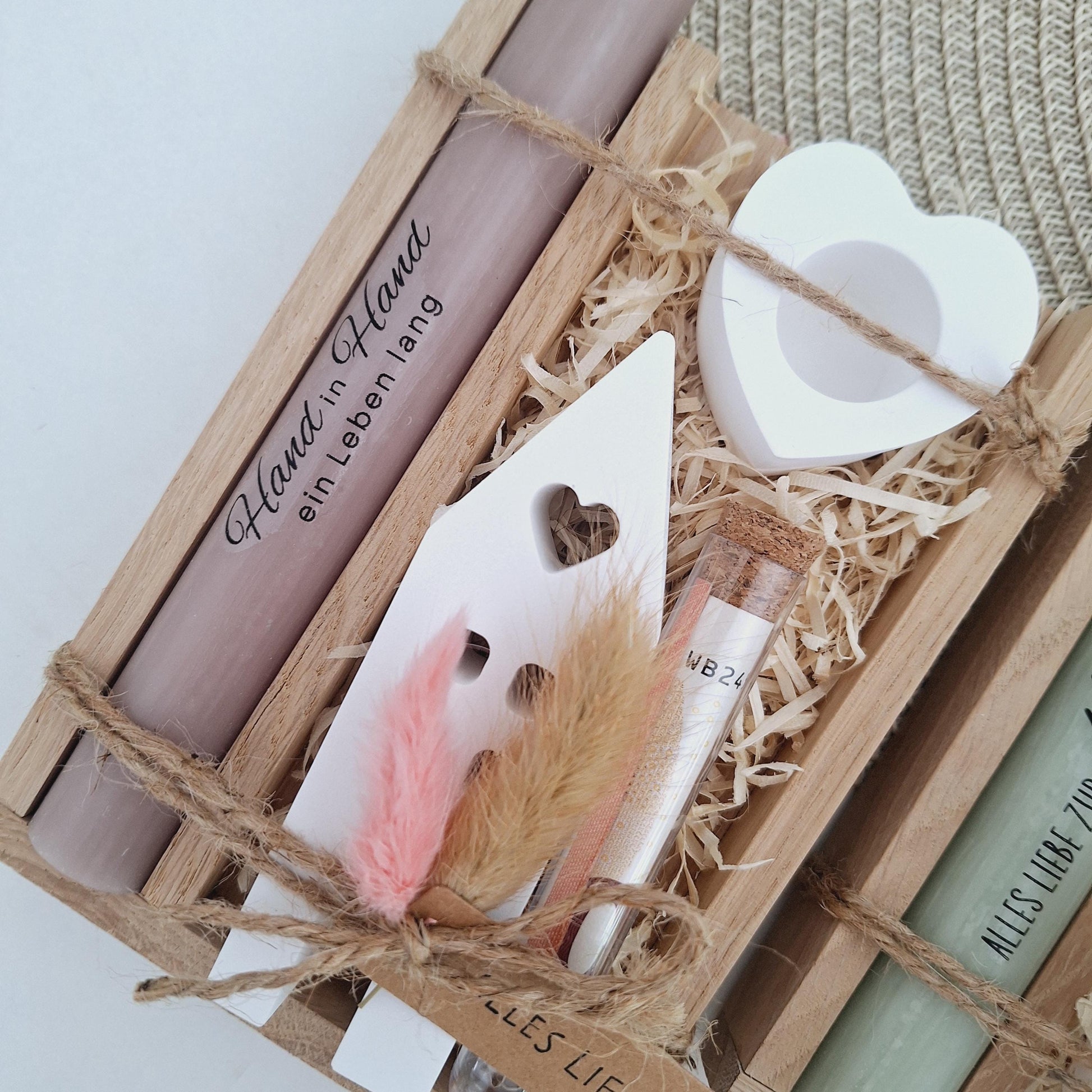 Hochzeit Geldgeschenk Hochzeitsgeschenk Haus / Lichthaus Kerzenhalter Herz Geschenkset Gutschein Kerzenset Stabkerze Kerzenbox Holzbox