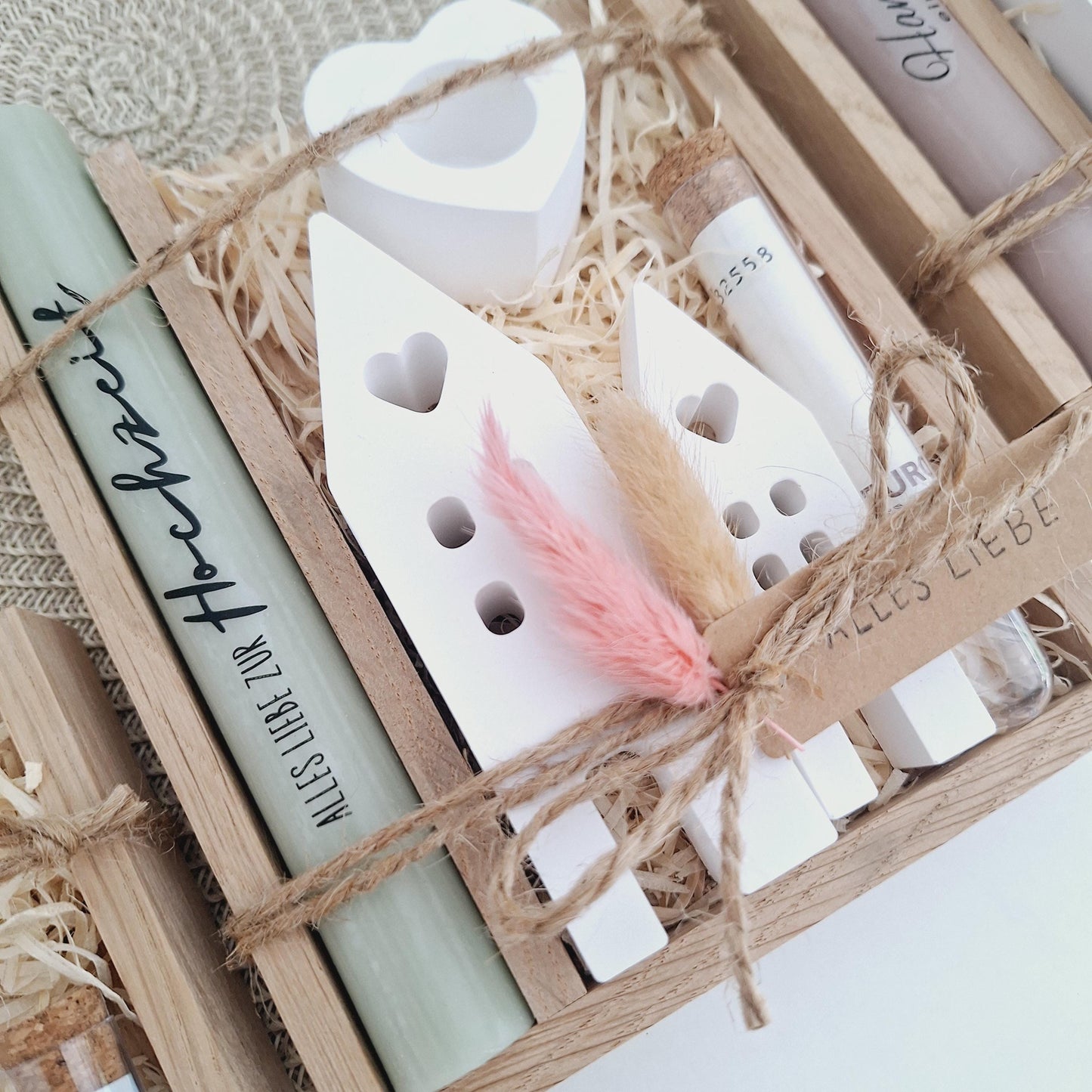 Hochzeit Geldgeschenk Hochzeitsgeschenk Häuser / Lichthäuser Kerzenhalter Herz Geschenkset Gutschein Kerzenset Stabkerze Kerzenbox Holzbox