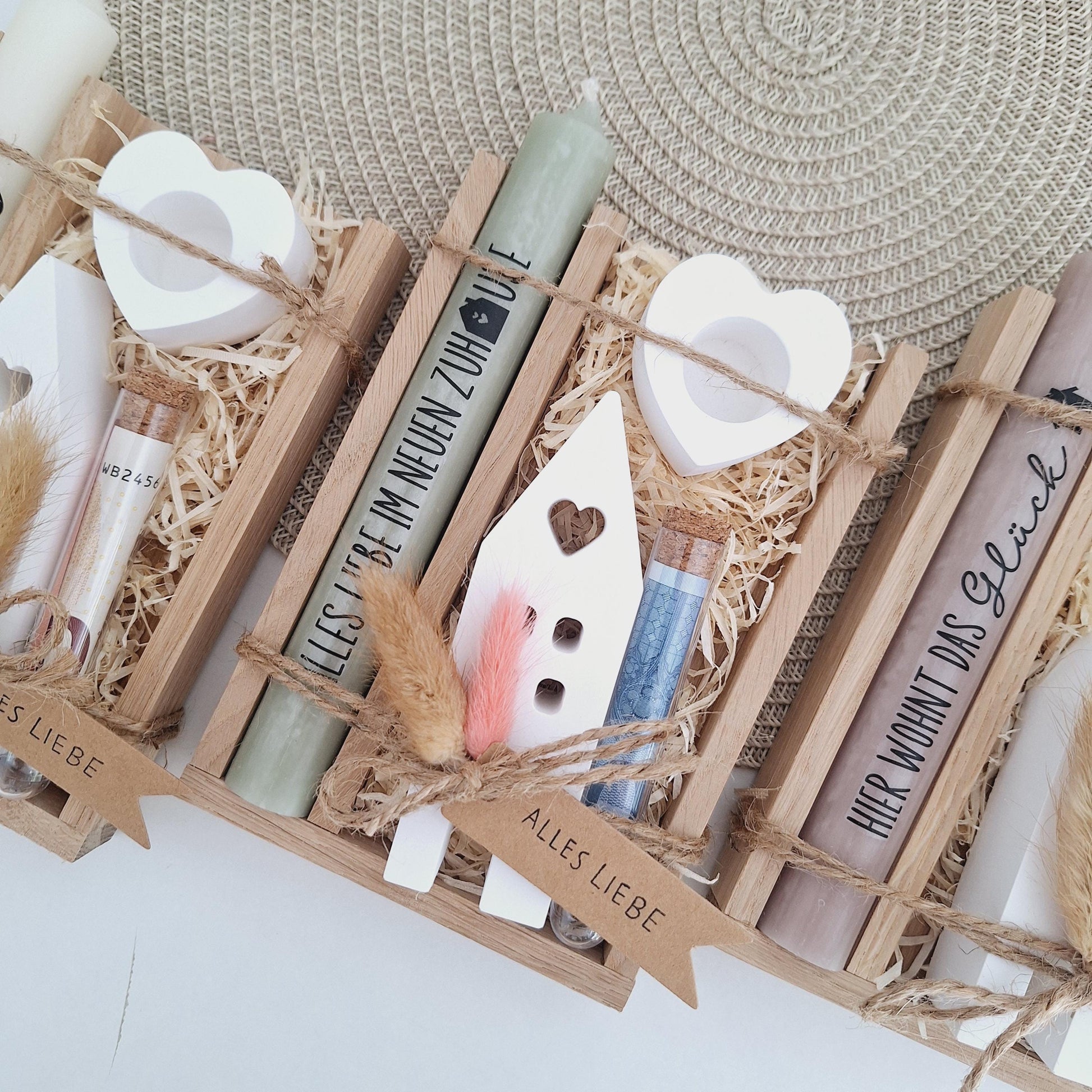 Einzugsgeschenk Geldgeschenk Einweihungsgeschenk Geschenkset zum Umzug Einzug Haus / Lichthaus Kerzenhalter Herz Hauskauf Richtfest Wohnung
