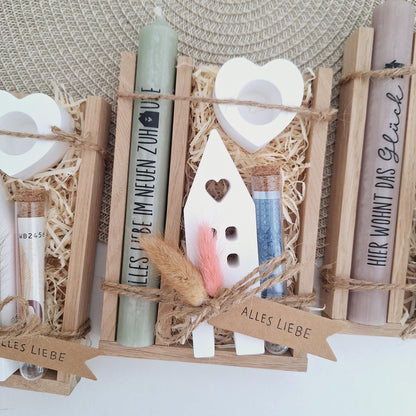 Einzugsgeschenk Geldgeschenk Einweihungsgeschenk Geschenkset zum Umzug Einzug Haus / Lichthaus Kerzenhalter Herz Hauskauf Richtfest Wohnung