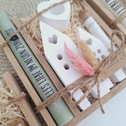 Einzugsgeschenk Geldgeschenk Einweihungsgeschenk Geschenkset zum Umzug Einzug Häuser / Lichthäuser Kerzenhalter Herz zum Hauskauf Richtfest