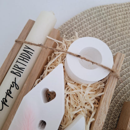 Geburtstag Geburtstagsgeschenk Häuser / Lichthäuser Kerzenhalter rund Stabkerze Kerzenbox Holzbox Mitbringsel