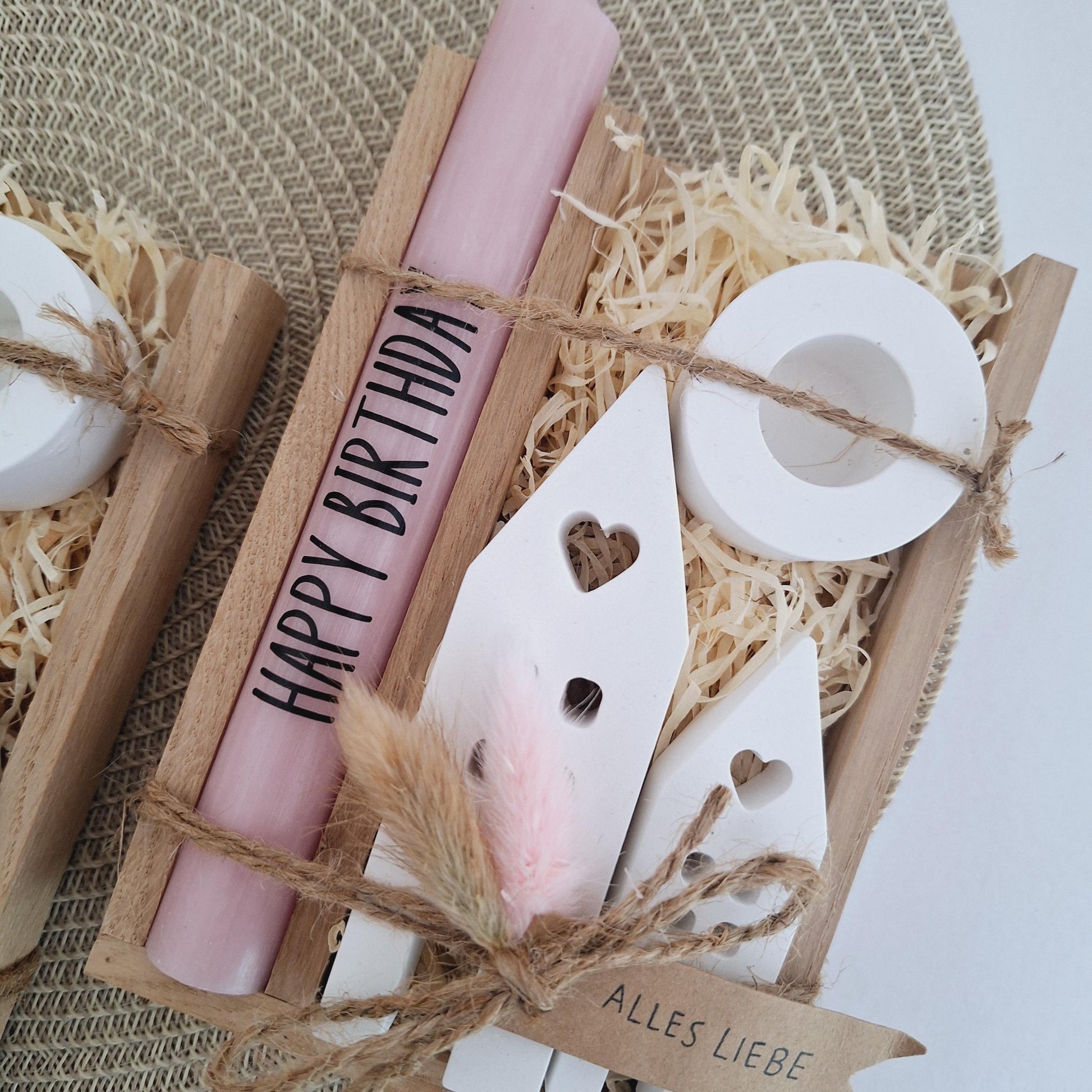 Geburtstag Geburtstagsgeschenk Häuser / Lichthäuser Kerzenhalter rund Stabkerze Kerzenbox Holzbox Mitbringsel