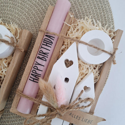 Geburtstag Geburtstagsgeschenk Häuser / Lichthäuser Kerzenhalter rund Stabkerze Kerzenbox Holzbox Mitbringsel