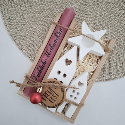 Weihnachten Geschenkset Weihnachtsgeschenk Häuser / Lichthäuser Kerzenhalter Stern Wichtelgeschenk Kerzenset Wichteln Nikolaus Advent