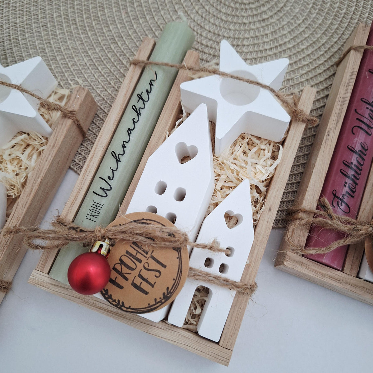 Weihnachten Geschenkset Weihnachtsgeschenk Häuser / Lichthäuser Kerzenhalter Stern Wichtelgeschenk Kerzenset Wichteln Nikolaus Advent