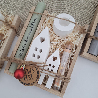 Weihnachten Geldgeschenk Geschenkset Weihnachtsgeschenk Häuser / Lichthäuser Kerzenhalter rund Wichtelgeschenk Kerzenset Nikolaus Advent