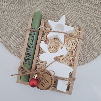 Weihnachten Geschenkset Weihnachtsgeschenk Elch Rentier Kerzenhalter Stern Wichtelgeschenk Kerzenset Wichteln Nikolaus Advent