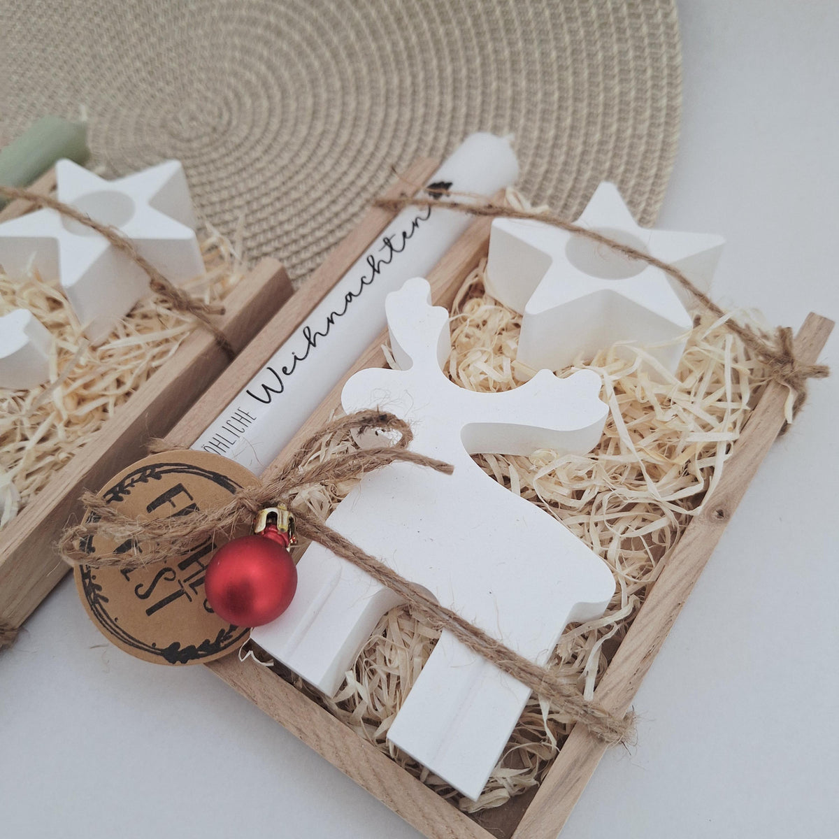 Weihnachten Geschenkset Weihnachtsgeschenk Elch Rentier Kerzenhalter Stern Wichtelgeschenk Kerzenset Wichteln Nikolaus Advent
