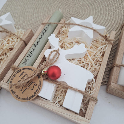 Weihnachten Geschenkset Weihnachtsgeschenk Elch Rentier Kerzenhalter Stern Wichtelgeschenk Kerzenset Wichteln Nikolaus Advent