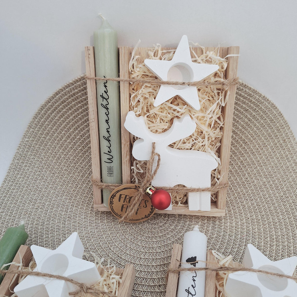 Weihnachten Geschenkset Weihnachtsgeschenk Elch Rentier Kerzenhalter Stern Wichtelgeschenk Kerzenset Wichteln Nikolaus Advent