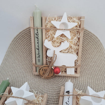 Weihnachten Geschenkset Weihnachtsgeschenk Elch Rentier Kerzenhalter Stern Wichtelgeschenk Kerzenset Wichteln Nikolaus Advent